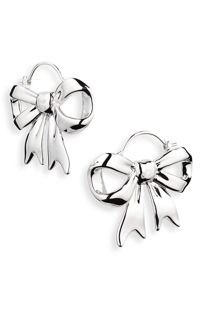 Sandy Liang Monyo Bow Hoop Earrings, Main, color, Sterling Silver