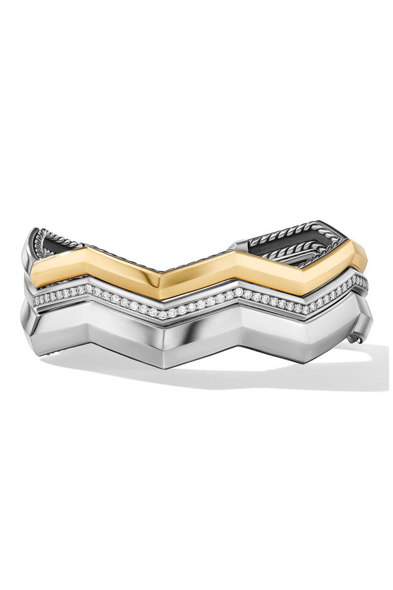 Stax Zigzag Three-Row Cuff Bracelet in Sterling Silver, 17.4mm, Main, color, STERLING SILVER/ YELLOW GOLD