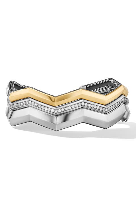 Stax Zigzag Three-Row Cuff Bracelet in Sterling Silver, 17.4mm
