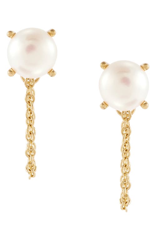Frankie & Zoe Freshwater Pearl Chain Front/back Earrings In Yellow Gold/pearl