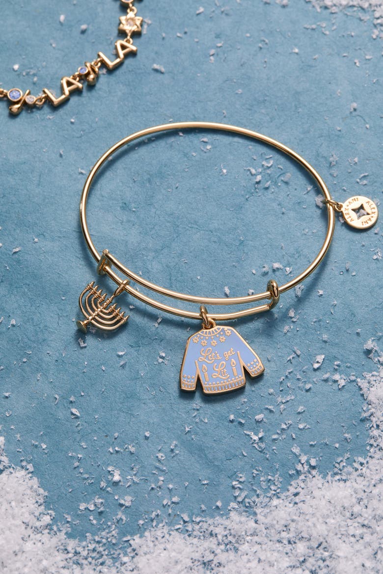 Hanukkah 'Let's get Lit" Ugly Sweater Bangle Bracelet, Alternate, color, Gold