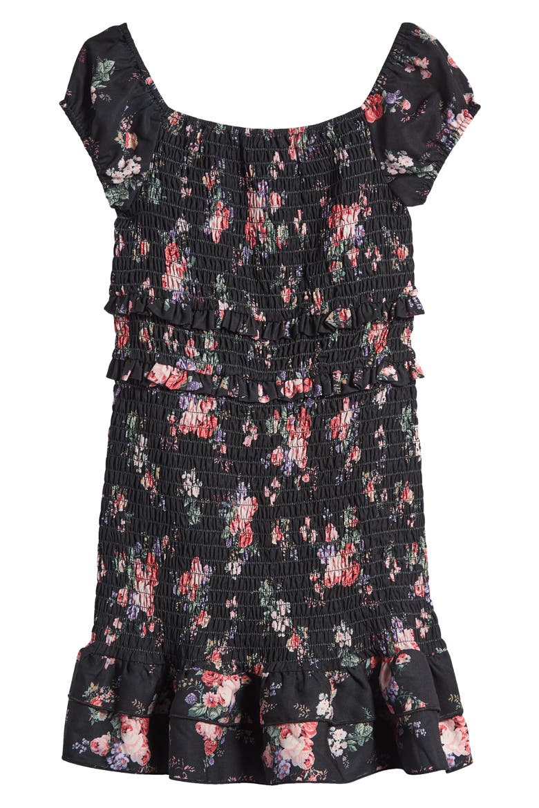 Kids' Floral Smocked Dress, Main, color, BLACK PINK FLORAL