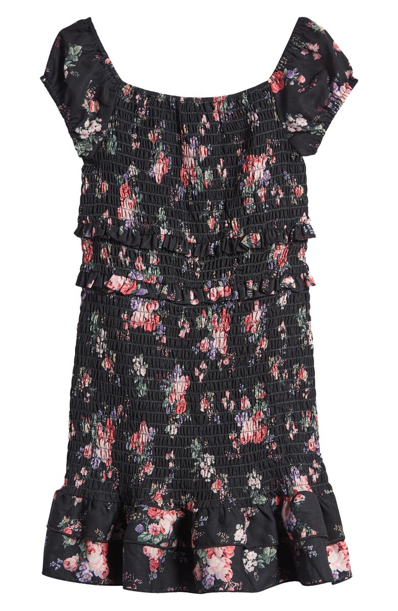 Ava & Yelly Kids' Floral Smocked Dress, Main, color, Black Pink Floral