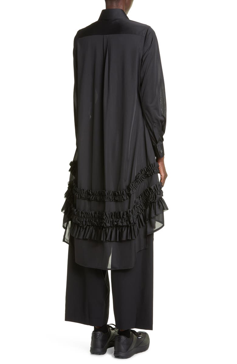 Comme des Garçons Ruffle Trim Long Sleeve High-Low Tricot Shirtdress, Alternate, color,