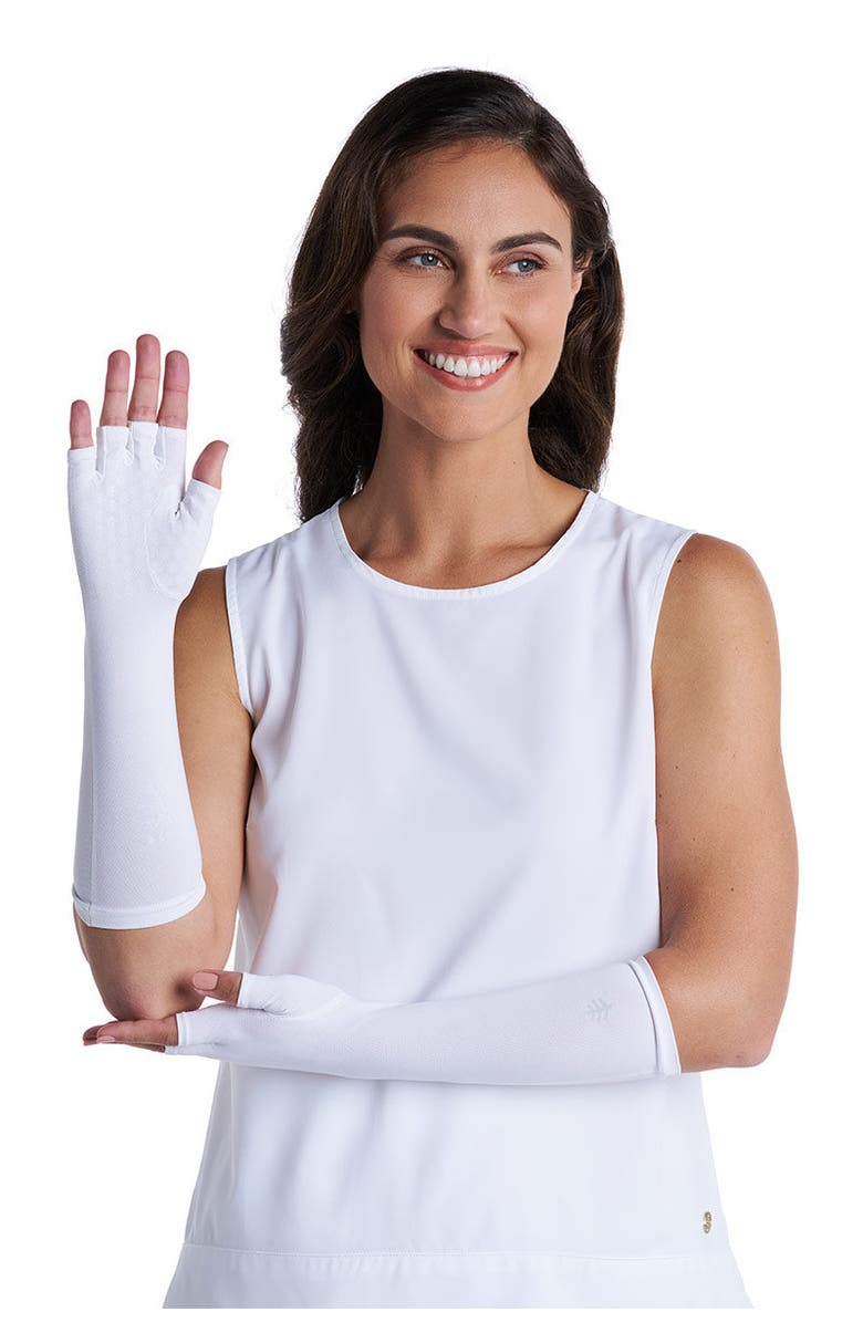 Coolibar Bona Fingerless Mid-length UV Sun Gloves, UPF 50+ Sun Protection, Alternate, color, White