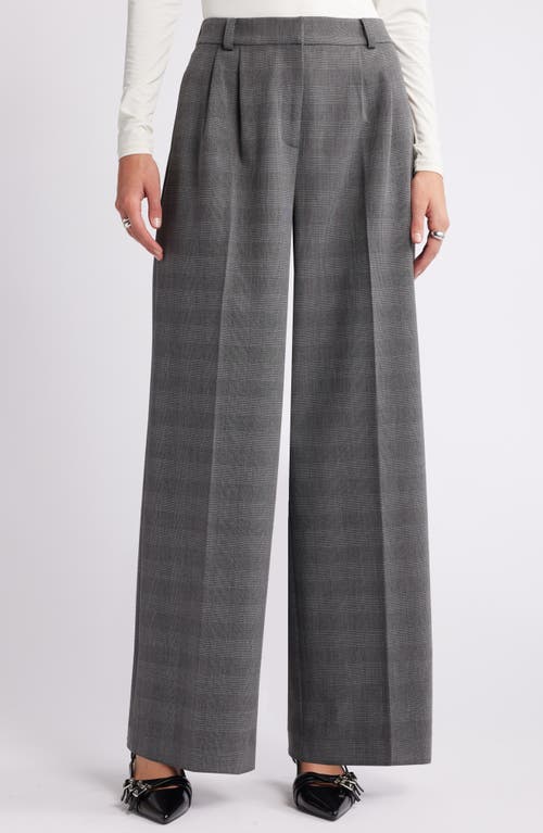 Open Edit Plaid Wide Leg Pants In Grey Glen Plaid