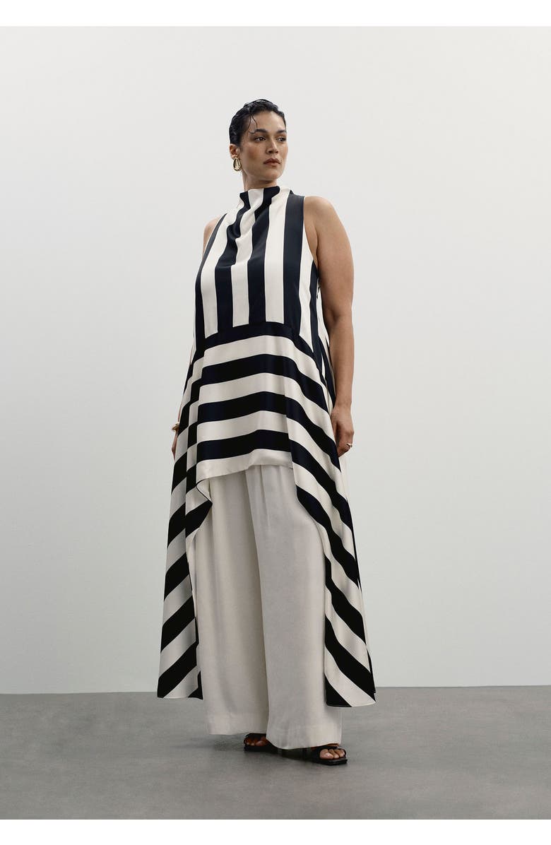 11 Honoré Longline Striped Satin Top, Alternate, color, Black White Stripe