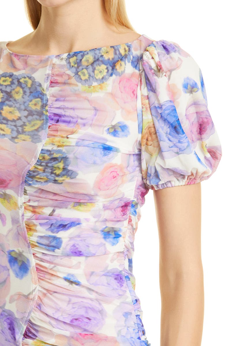 Ganni Floral Mesh Body-Con Dress, Alternate, color,