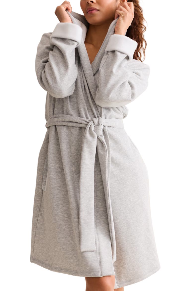 Cozy Short Robe, Alternate, color, HEATHER GREY