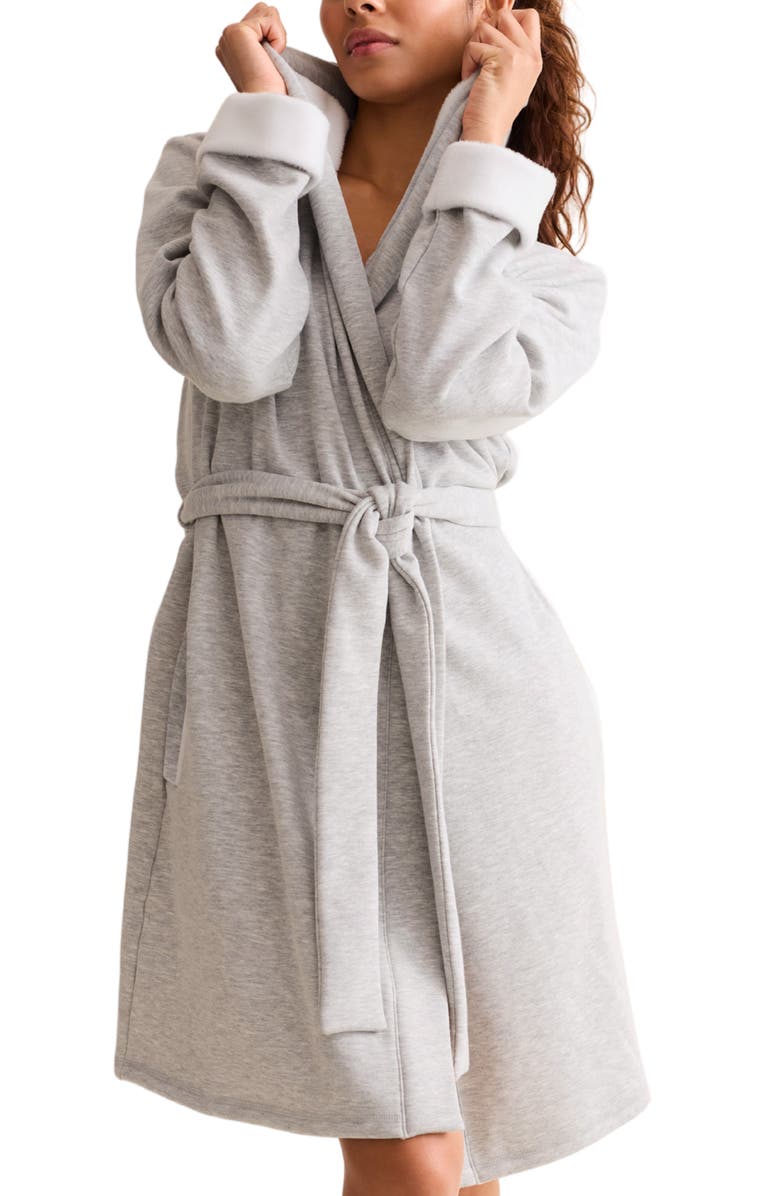 Fleur't Cozy Short Robe, Alternate, color, Heather Grey