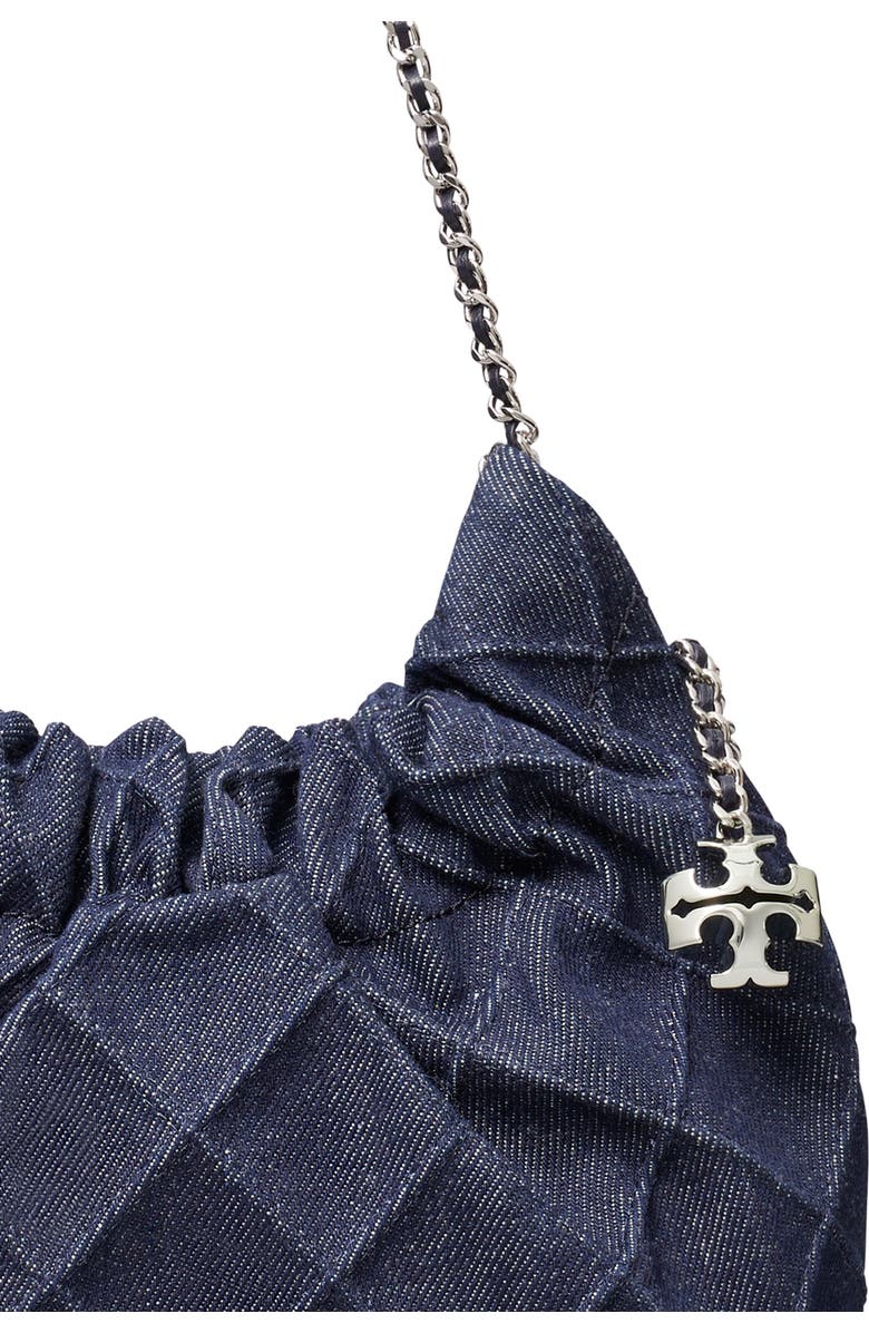 Tory Burch Mini Fleming Quilted Denim Hobo Bag, Alternate, color, Blue