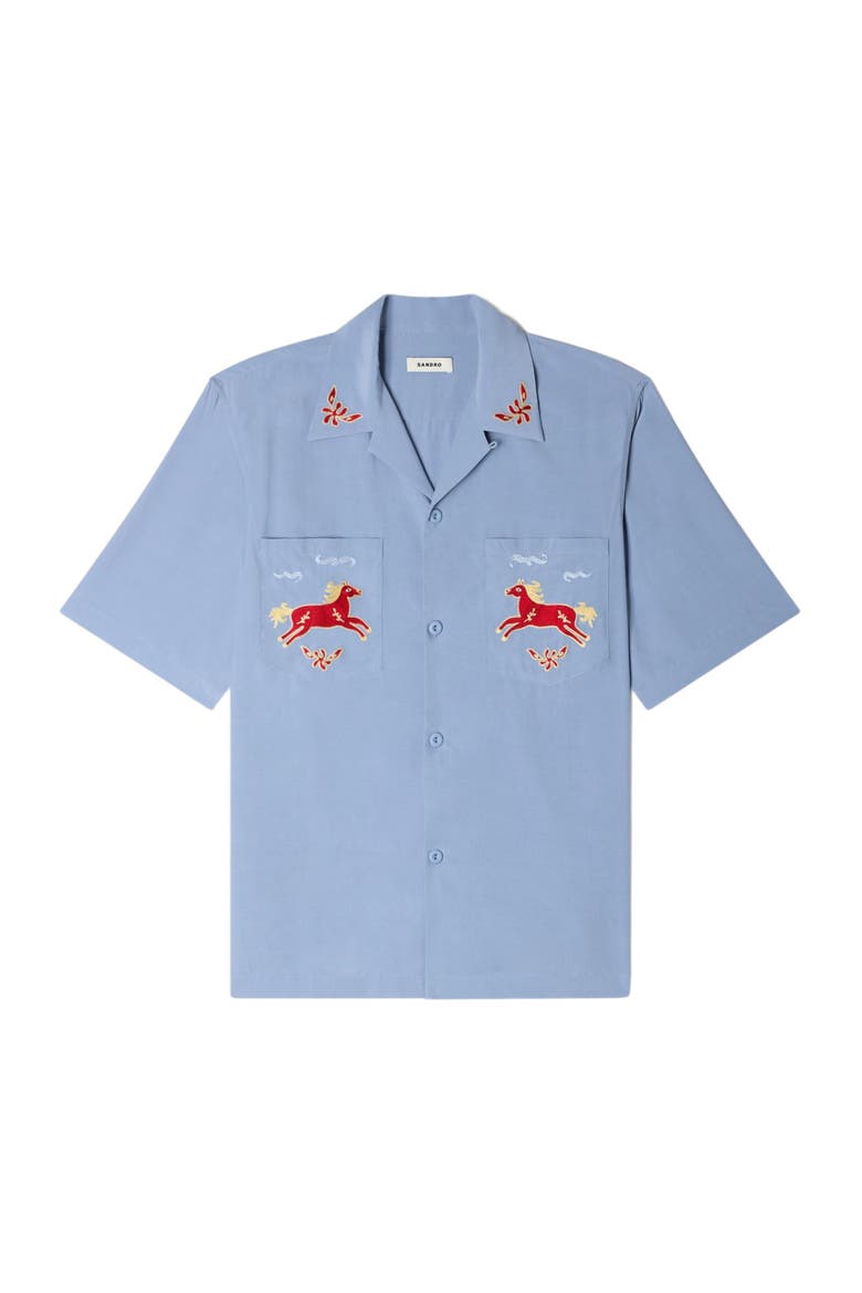 Embroidered horse loose-fit shirt, Main, color, Blue