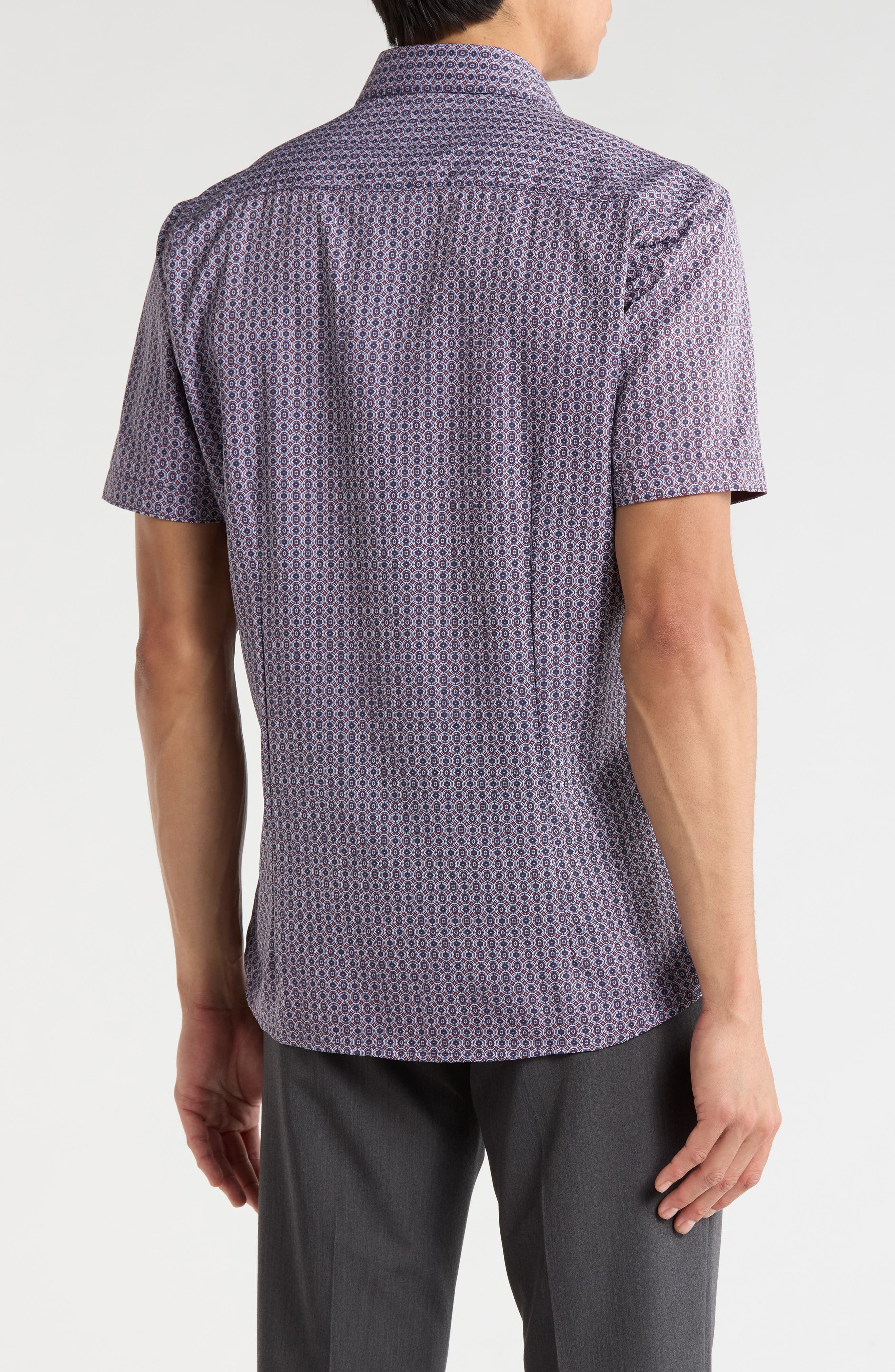 SOUL OF LONDON Geometric Print Microfiber Short Sleeve Sport Shirt