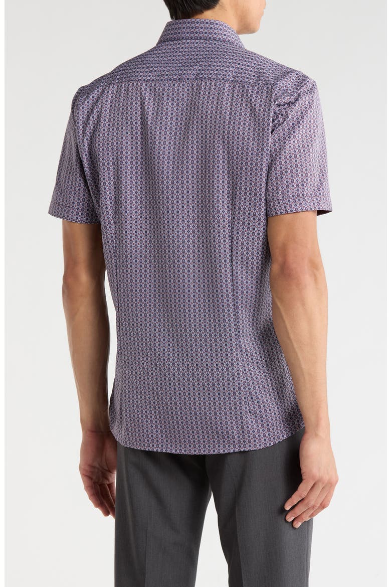 Geometric Print Microfiber Short Sleeve Sport Shirt, Main, color, BURGUNDY