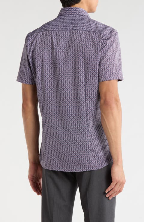 Geometric Print Microfiber Short Sleeve Sport Shirt