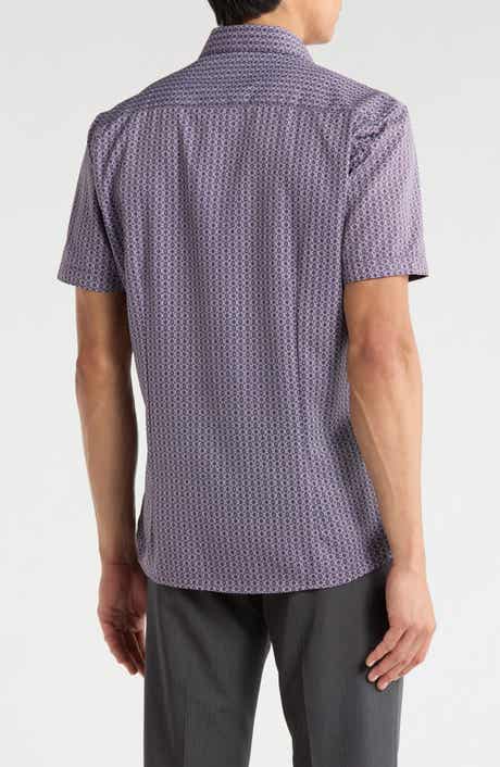 SOUL OF LONDON Geometric Print Microfiber Short Sleeve Sport Shirt