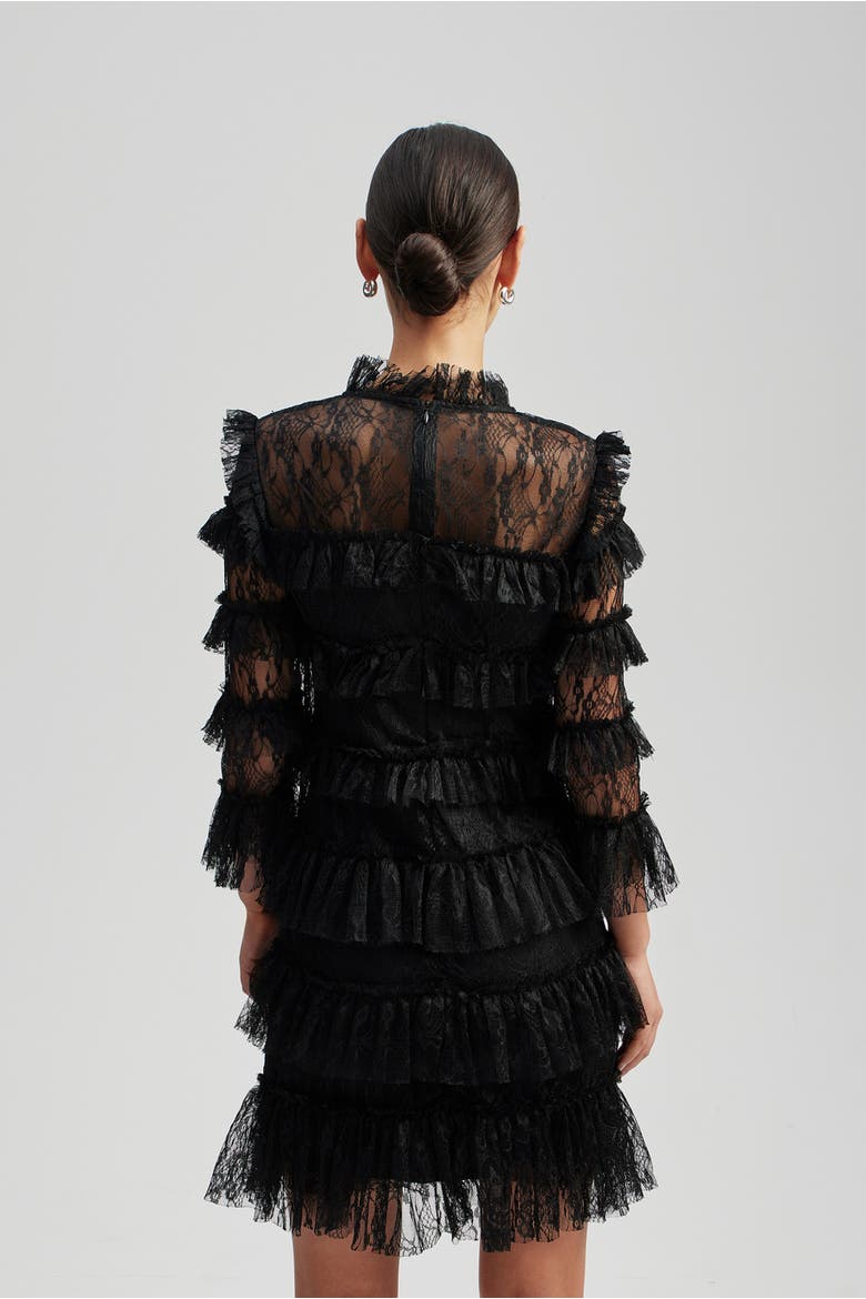 Carmine Mini Frill Lace Dress, Alternate, color, Black