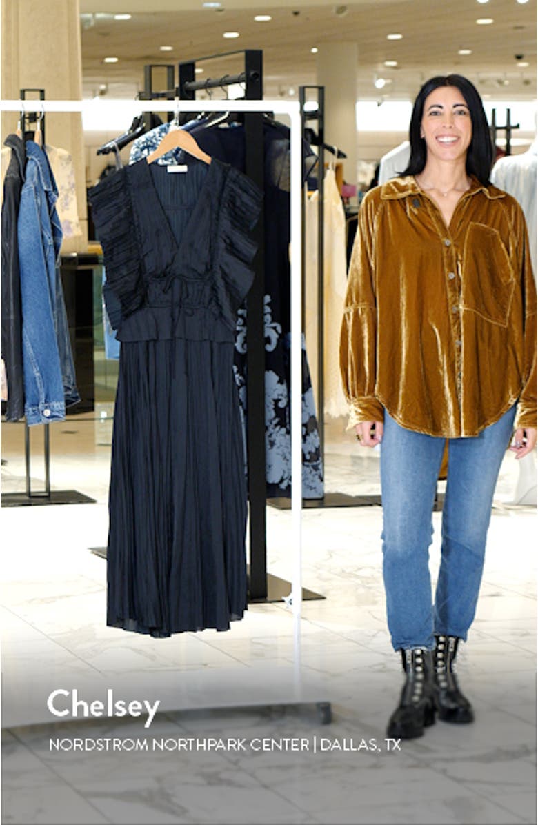 Letty Ruffle Detail Pleated Satin Dress, sales video thumbnail