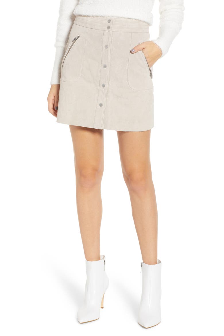 Snap Front Suede Miniskirt, Main, color, FAWN