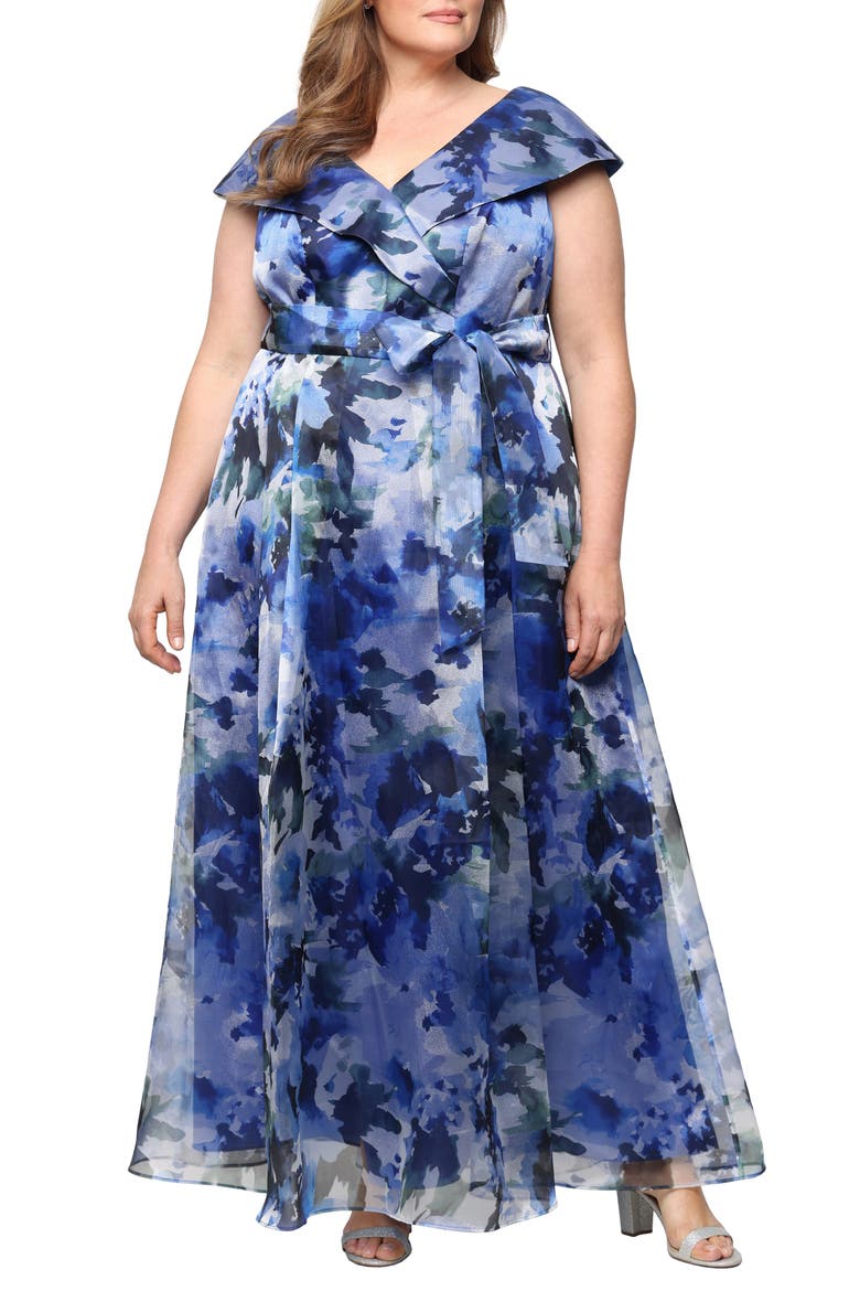 Floral Organza A-Line Gown, Main, color, ROYAL MULTI