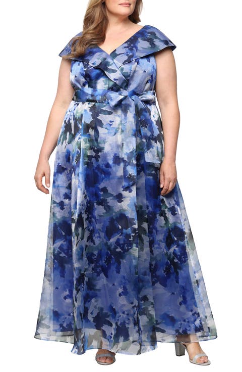 Floral Organza A-Line Gown (Plus)