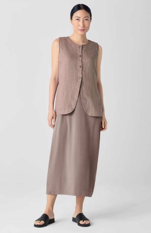 Eileen Fisher Round Neck Oval Stretch Sleeveless Midi Dress In Cocoa