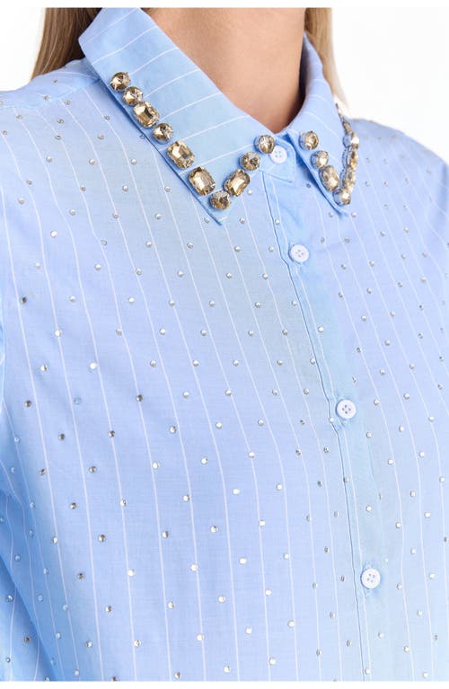 The Noli Shop Josefina Crystal Button Up In Blue