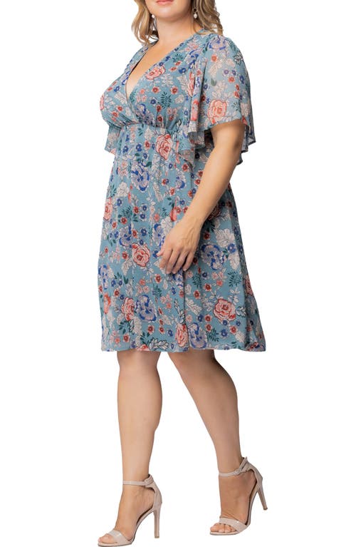 Kiyonna Florence Flutter Sleeve Dress In Blue Garden Print