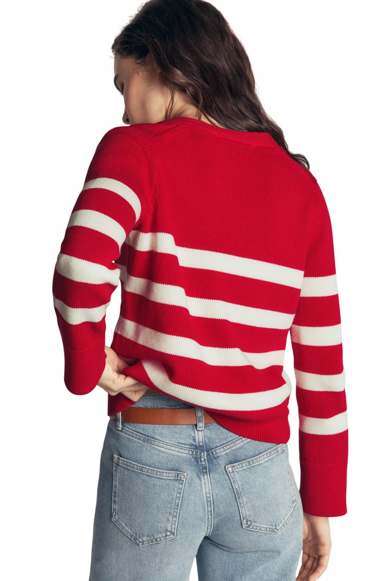 Lucy Relaxed Cotton Cardigan, Alternate, color, MERIDA RED, IVORY STRIPE