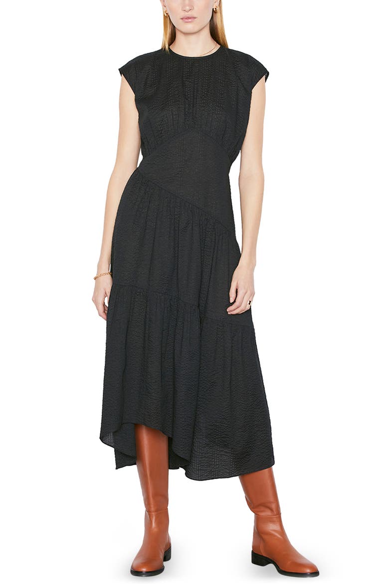 Gathered Seam Midi Dress, Main, color, NOIR