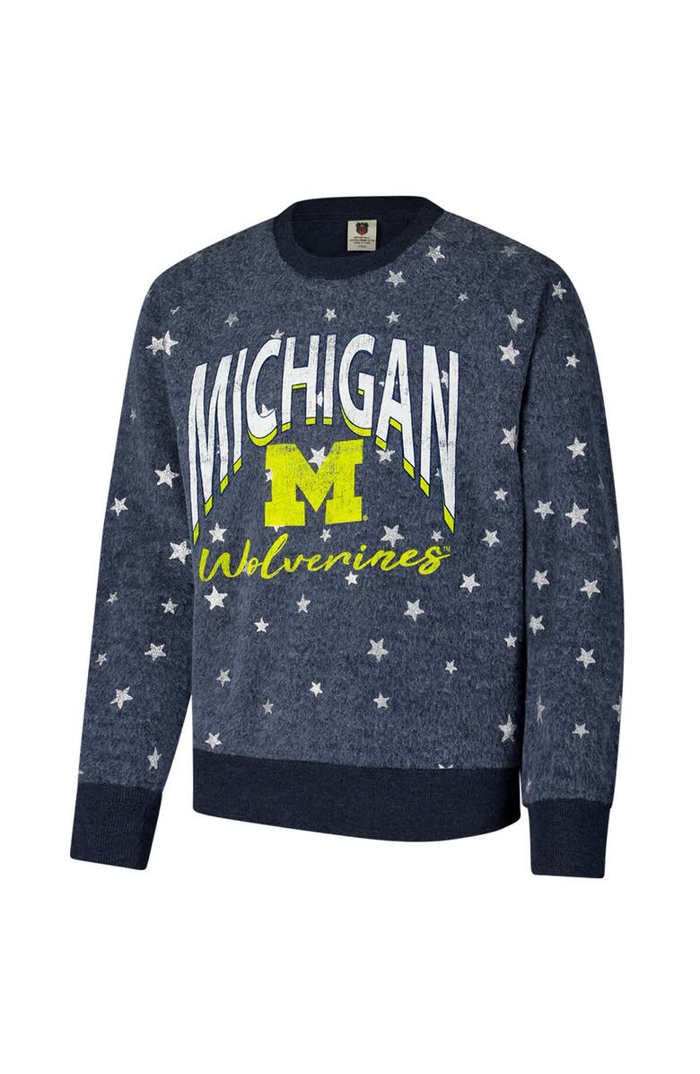Wes & Willy Youth Wes & Willy Navy Michigan Wolverines Shimmer Star Reverse Fleece Raglan Pullover Sweatshirt, Alternate, color, Navy