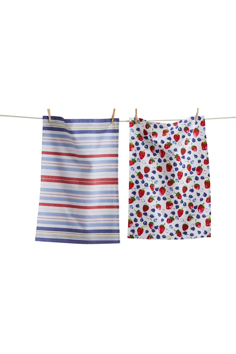 Tossed Berries Dishtowel S/2 Multi Cotton Everyday, Main, color, Blue