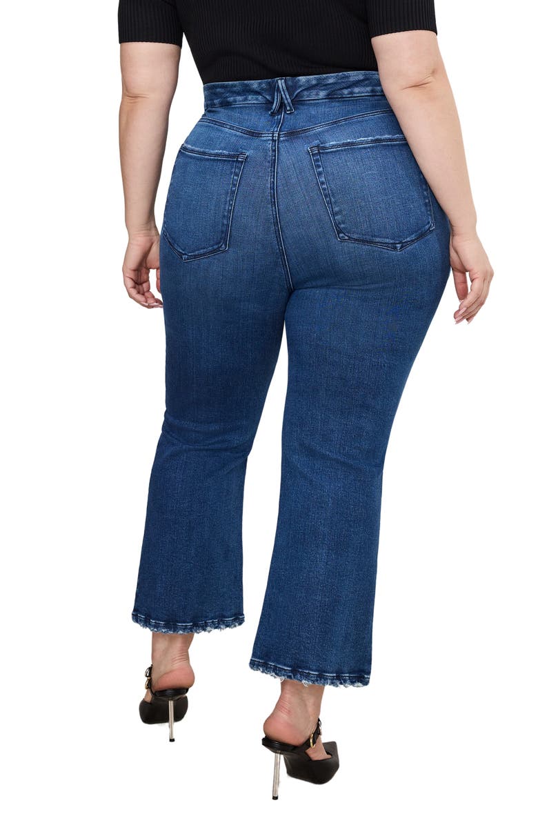 Good American Good Legs Soft-Tech High Waist Distressed Crop Mini Bootcut Jeans, Alternate, color, Indigo891