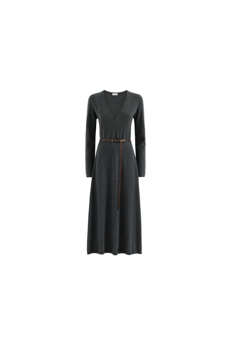 Cashmere knit dress with belt and monili, Alternate, color, Lead