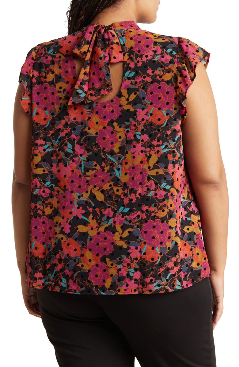 DR2 by Daniel Rainn Floral Flutter Sleeve Tie Back Blouse, Alternate, color,