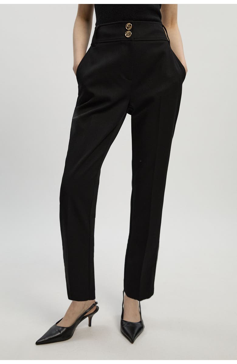 Karen Millen Petite Textured Straight Leg Trousers, Main, color, Black