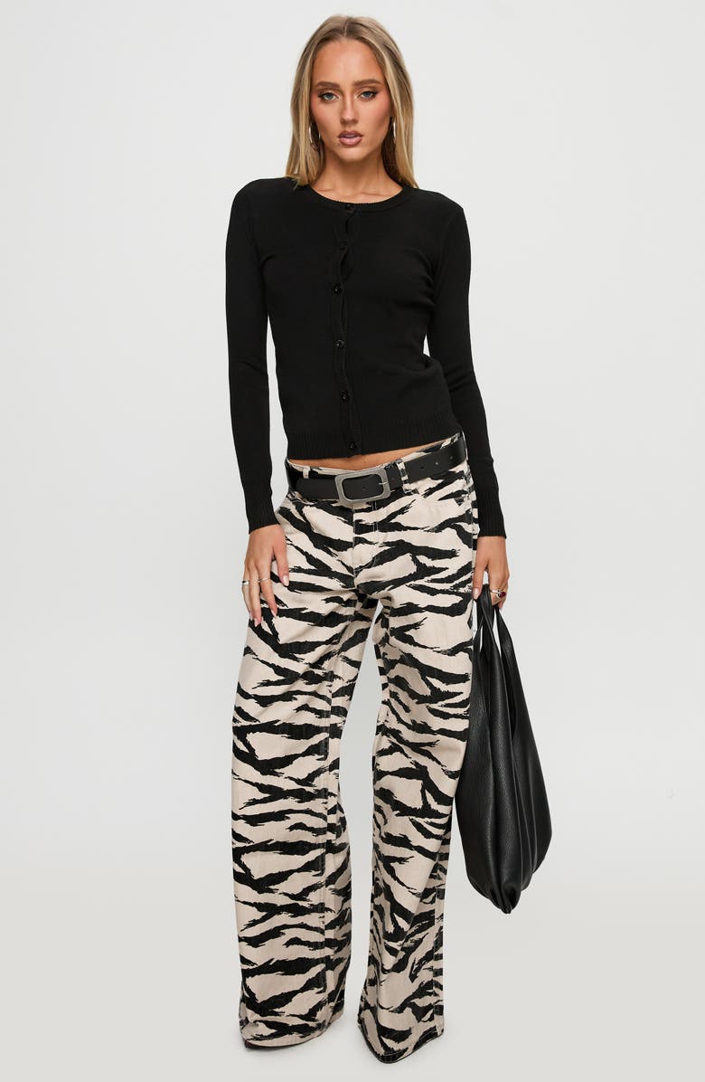 Princess Polly Lauraine Crewneck Cardigan, Alternate, color, Black