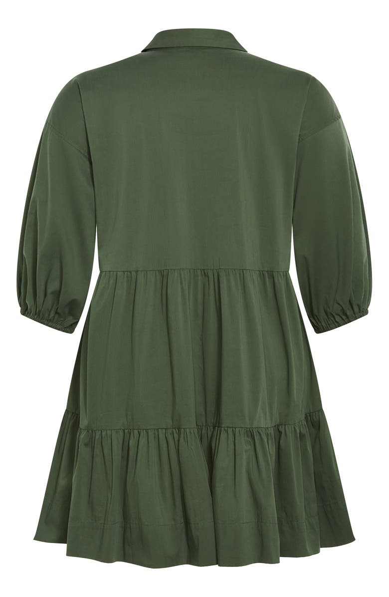City Chic Kiara Balloon Sleeve Tiered Shirtdress, Alternate, color, 