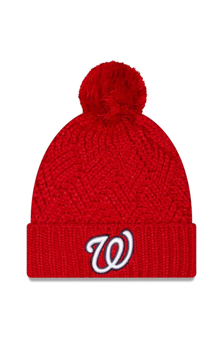 New Era Women's New Era Red Washington Nationals Brisk Cuffed Knit Hat with Pom, Alternate, color, 