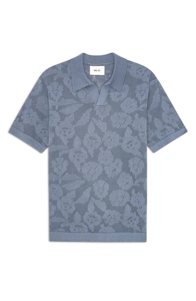 NN07 Ryan Floral Pointelle Jersey Polo, Alternate, color, Stone Blue