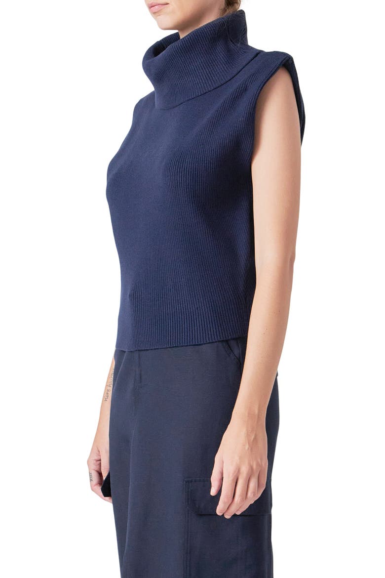 Sleeveless Rib Turtleneck Sweater, Alternate, color, NAVY