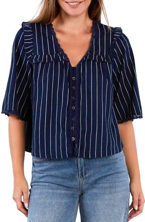 Juliet Lace & Ruffle Cotton Blend Top