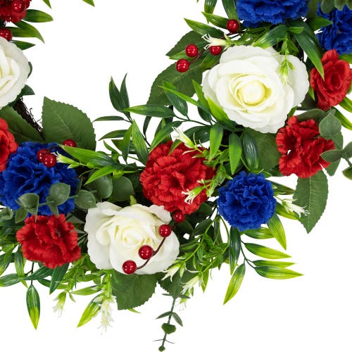 Northlight Carnation And Rose Artificial Americana Wreath In Red