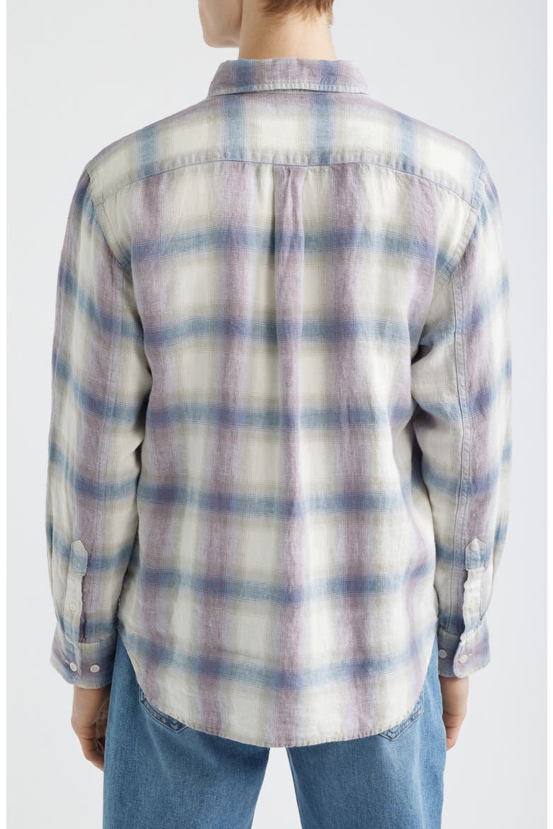 Linen & Organic Cotton Button-Up Shirt, Alternate, color, PURPLE OMBRE PLAID