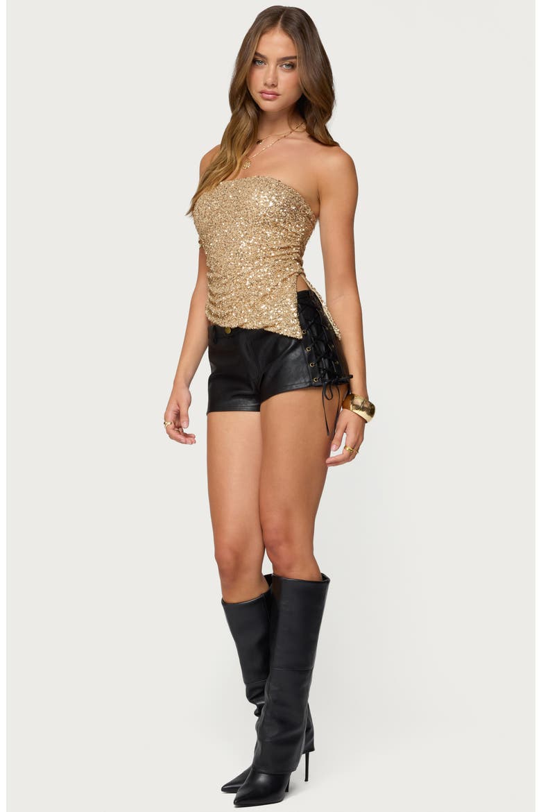 Sequin Strapless Asymmetric Top, Alternate, color, GOLD