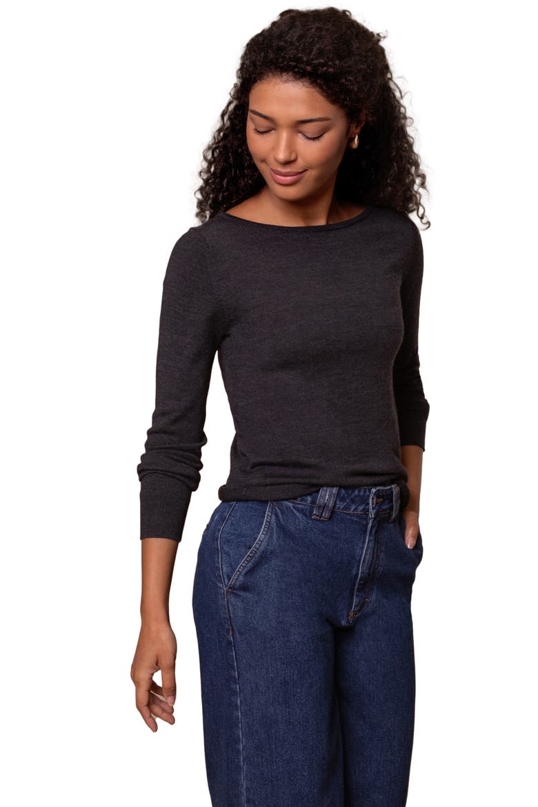 MERINO FINE KNIT BOAT NECK SWEATER, Alternate, color, CHARCOAL