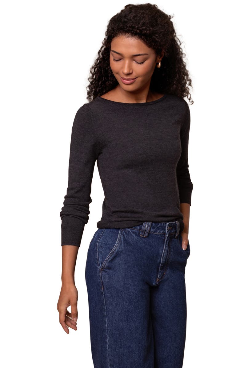 Celtic & Co. MERINO FINE KNIT BOAT NECK SWEATER, Alternate, color, Charcoal