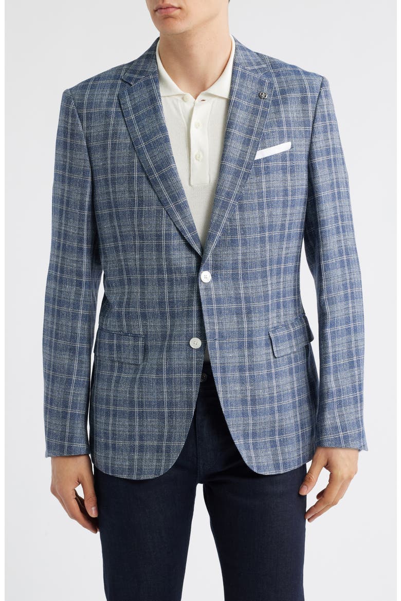 Hutson Plaid Virgin Wool & Linen Sport Coat, Main, color, DARK BLUE
