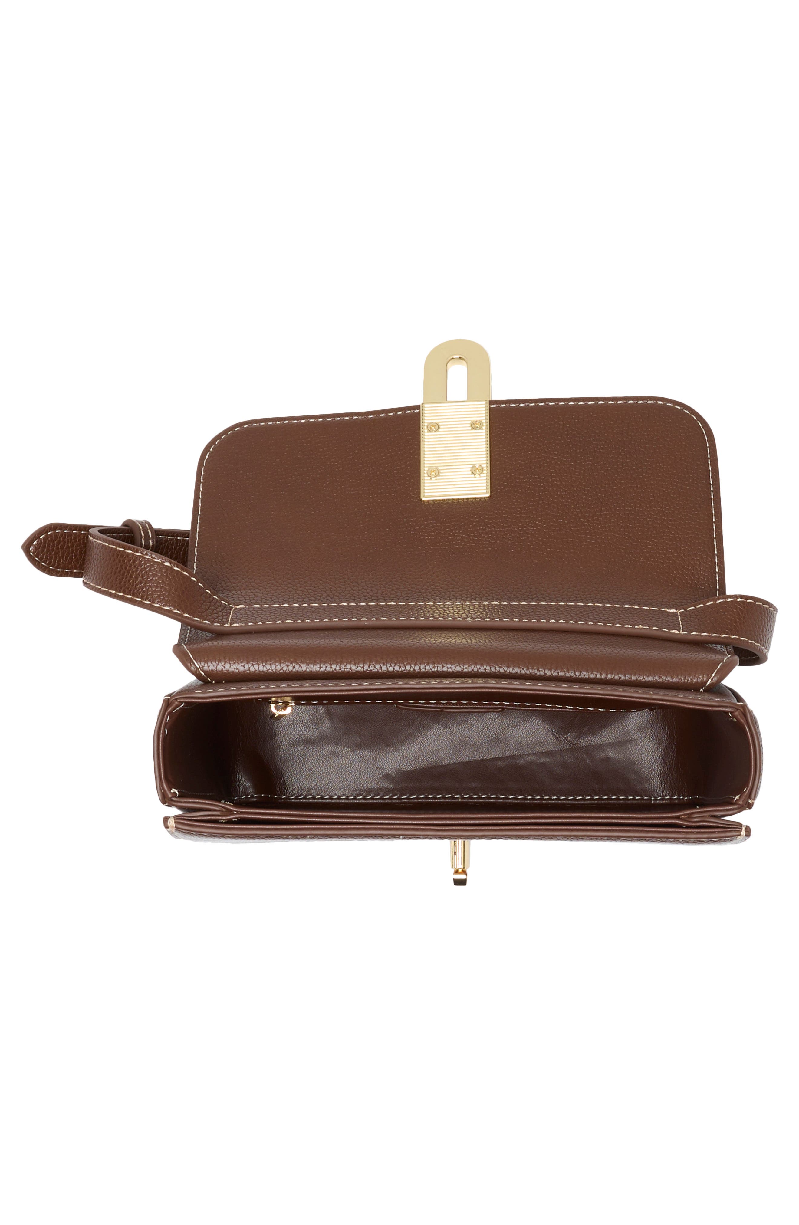 Evania Lock Pebbled Faux Leather Shoulder Bag, Alternate, color, BROWN