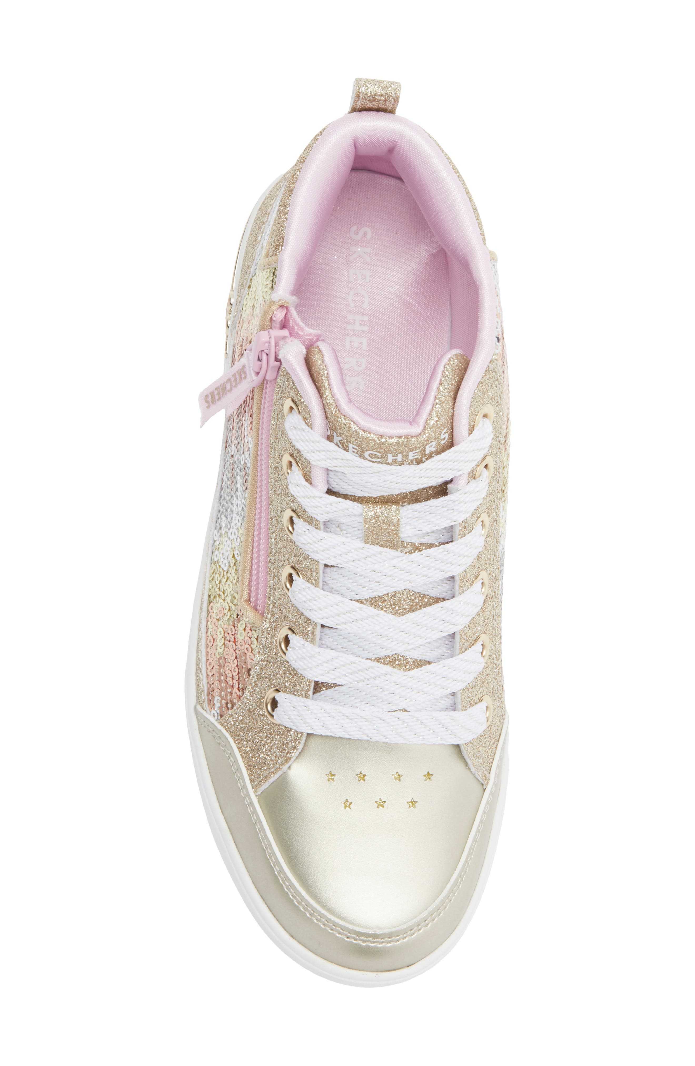 SKECHERS Kids' Shoutouts 2.0 Glitter High Top Sneaker, Alternate, color, Gold